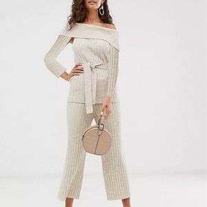 Asos two pieces set knitted top and culottes,  off shoulder knitted top w/ belt